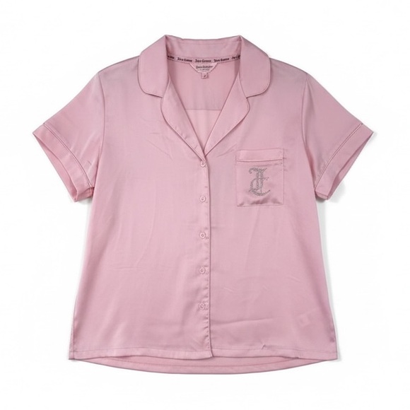 Juicy Couture Other - Juicy Couture Pink Satin Monogram Babydoll Coquette PJ Top Womens L NWT
